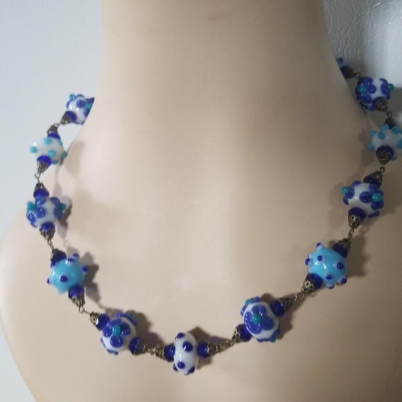 Hand Crafted Repurposed Vintage Lampwork Glass Bead Necklace - Picture 12 of 14